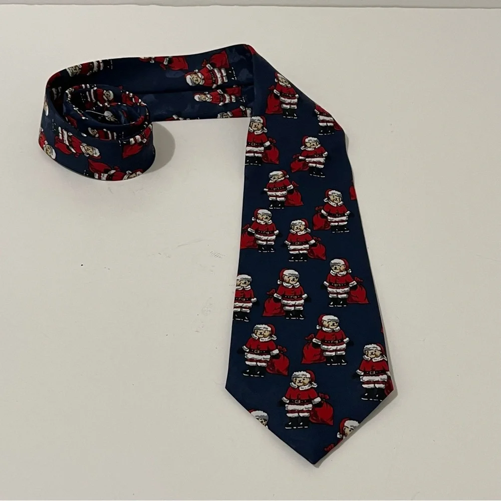 Sette & Bello Navy Blue Red Teddy Bear Santa Polyester Mens Neck Tie Christmas